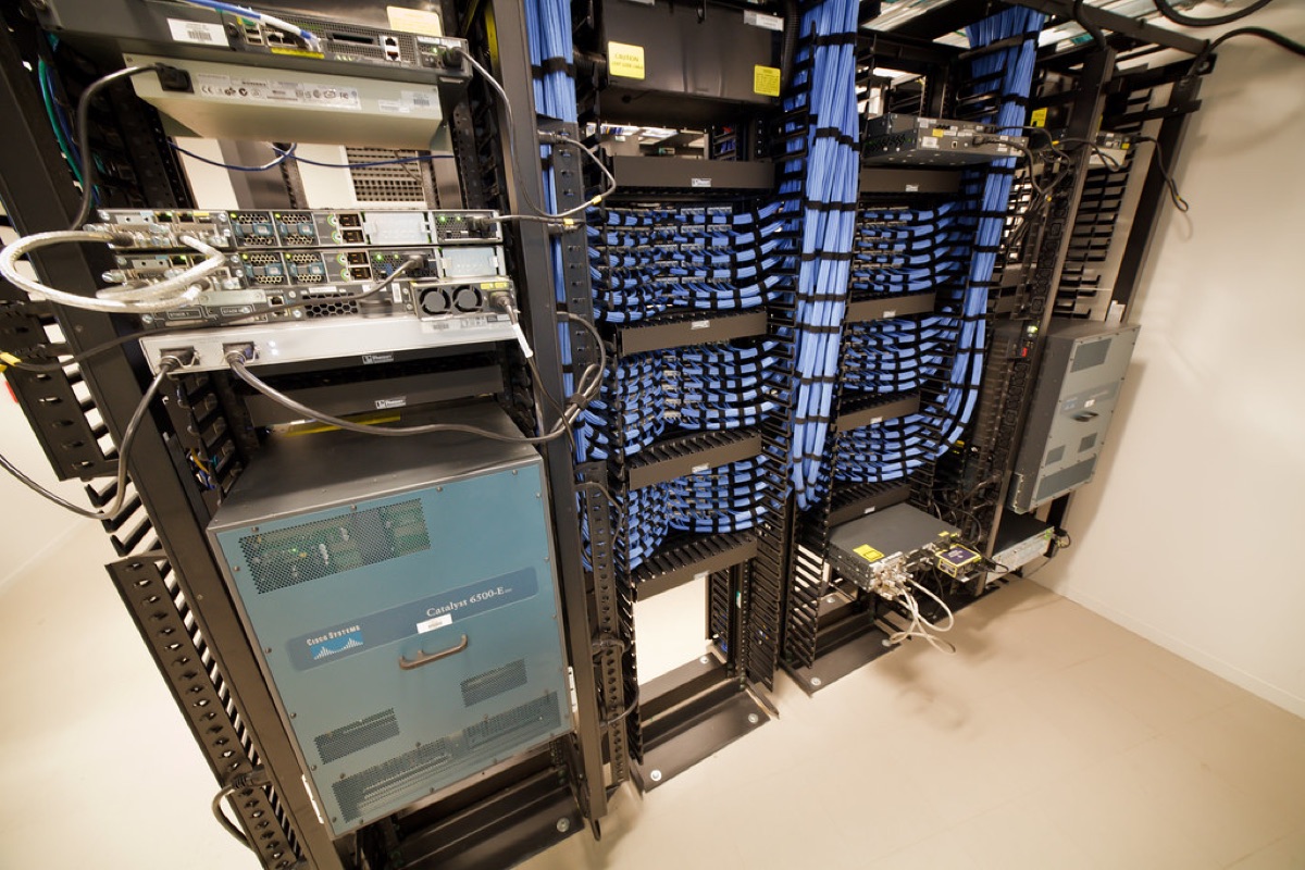 industrial data center with servers and cables