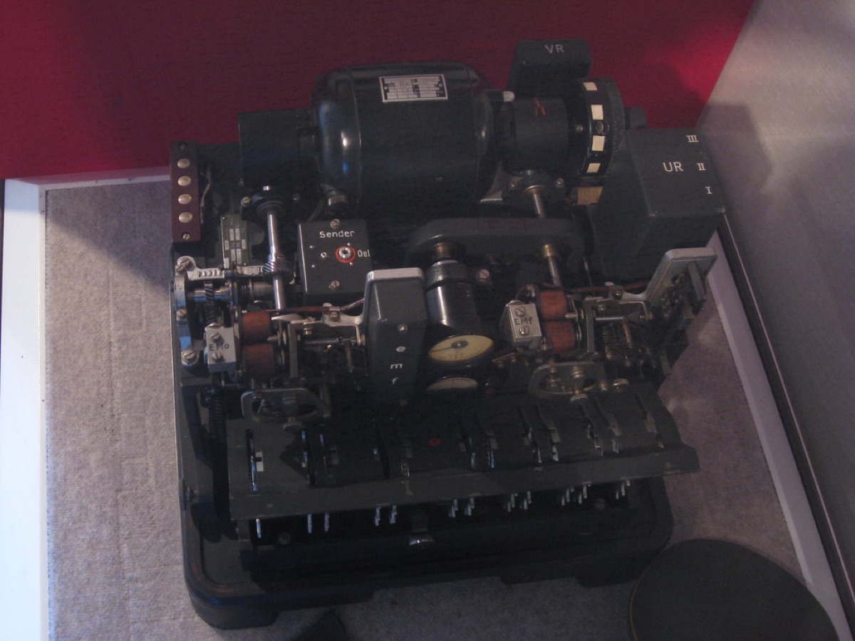 data processing machine with digital screens and wires