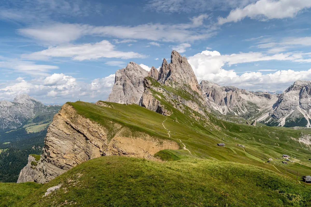 landscape, mountains, peak, summit, mountain range, countryside, scenery, scenic, nature, field, meadow, foliage, mountain top, alps, alpine, seceda, south tyro