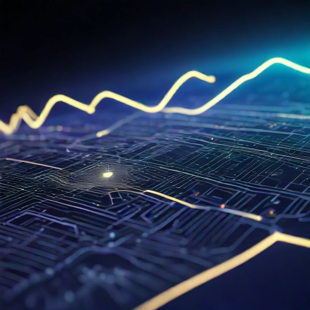 rappresentazione astratta della crescita economica e dei flussi monetari digitali