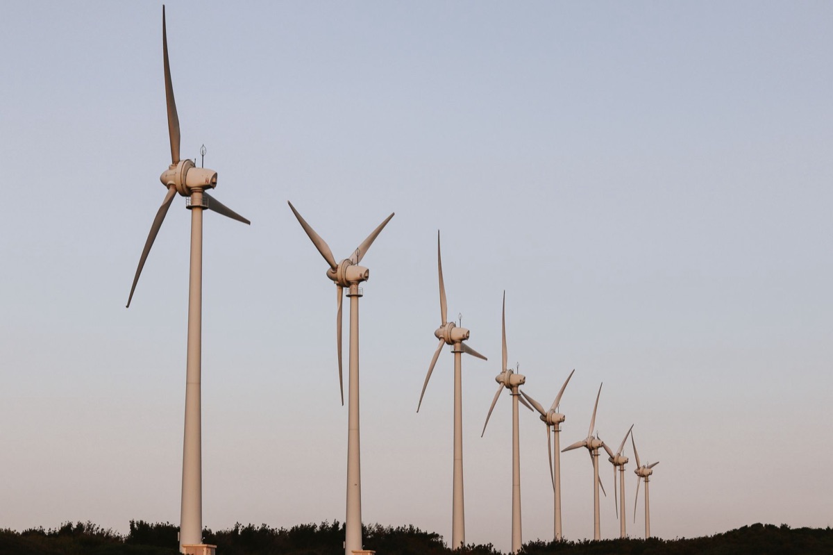 Korean wind turbine farm in mountainous region