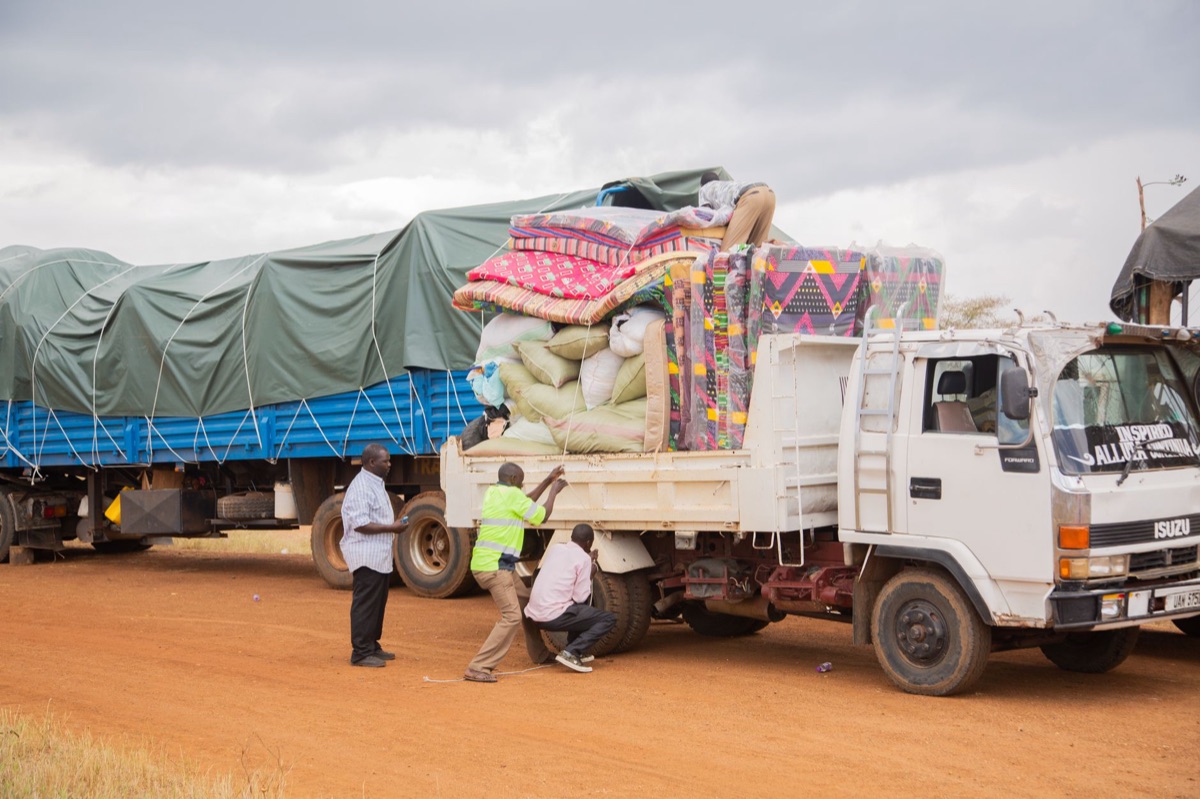 Truck loading goods at Korean-Mongolian border