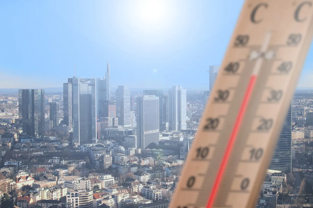 thermometer, summer, hot, city, frankfurt, heat, sun, temperature, warmth, energy, heaven, nature, weather, climate, extreme, climate change