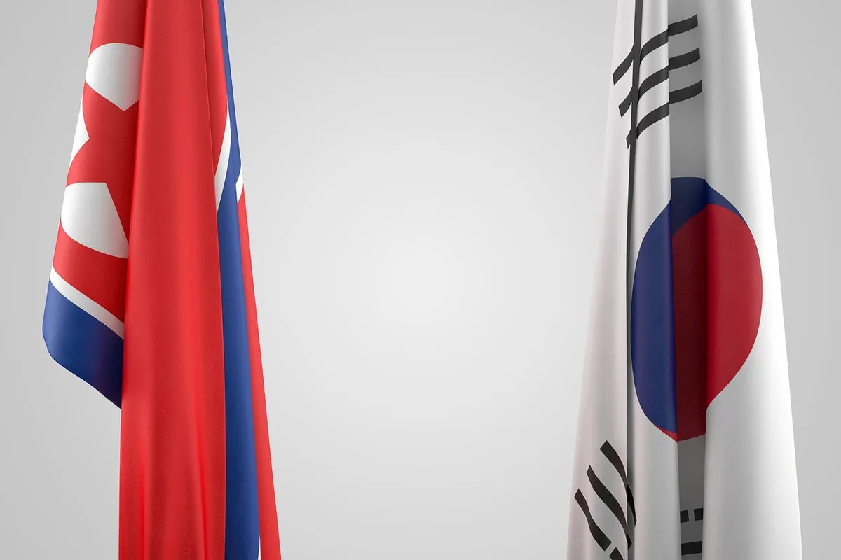 conflict, country, crisis, diplomacy, fabric, flag, korea, korean, asia, asian, communism, democracy, symbol, north korea, south korea, north, south, concept, p