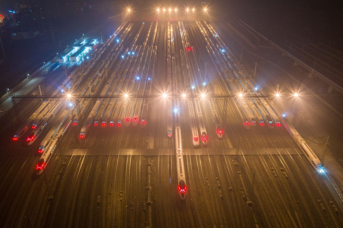 Modern high-speed passenger train on tracks